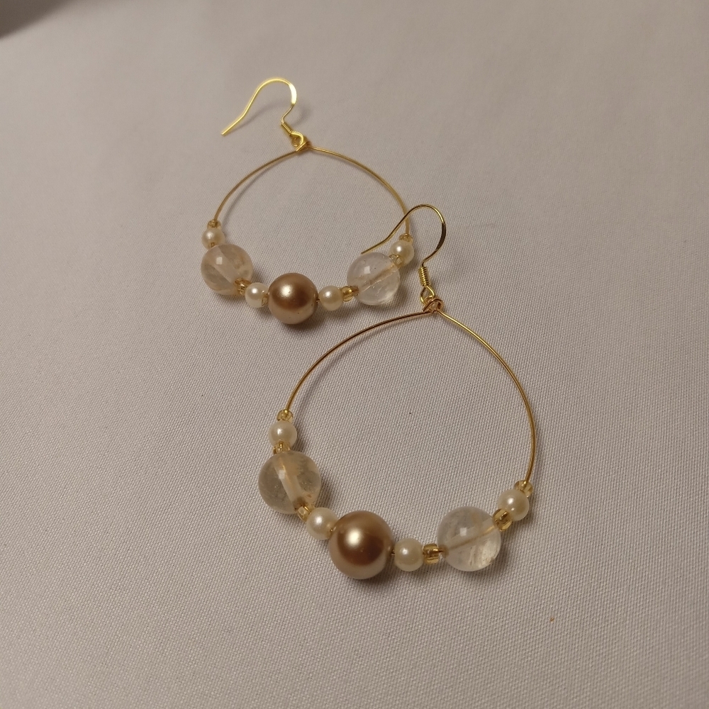 Hand Crafted Gold-Toned Beaded Hoop Earrings - Picture 7 of 7